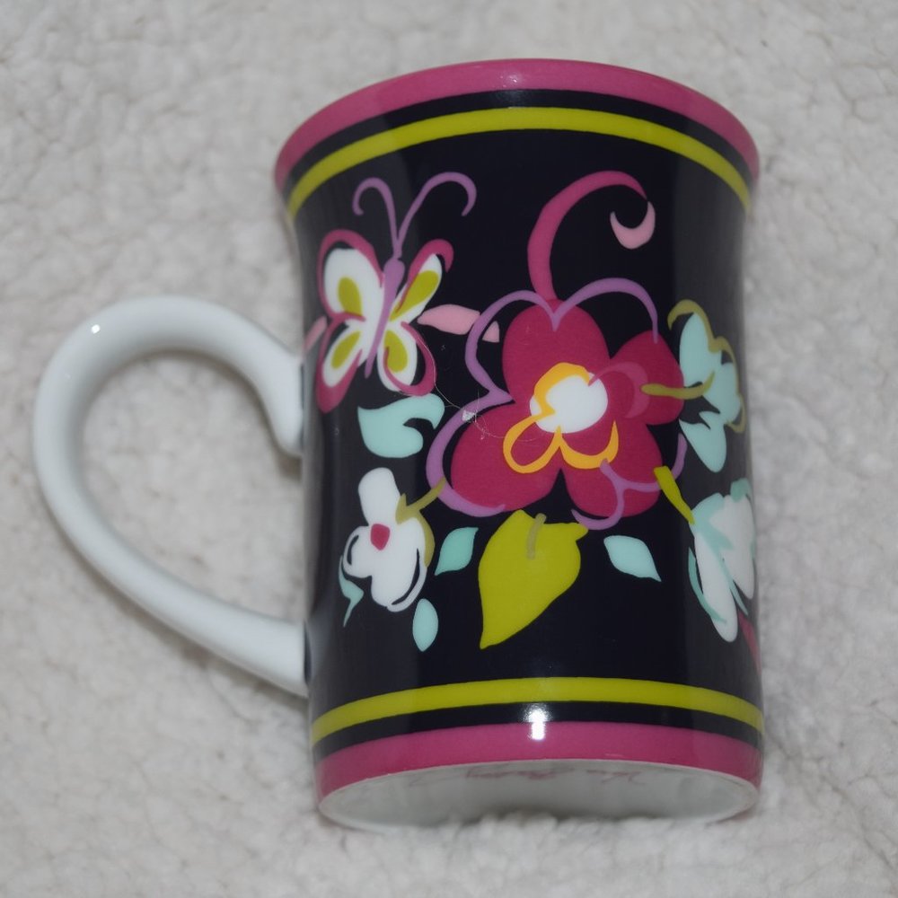 Vera Bradley Ribbons Coffee Tea Mug Cup Butterfly Flowers Porcelain B52 2012 nla - Picture 2 of 4